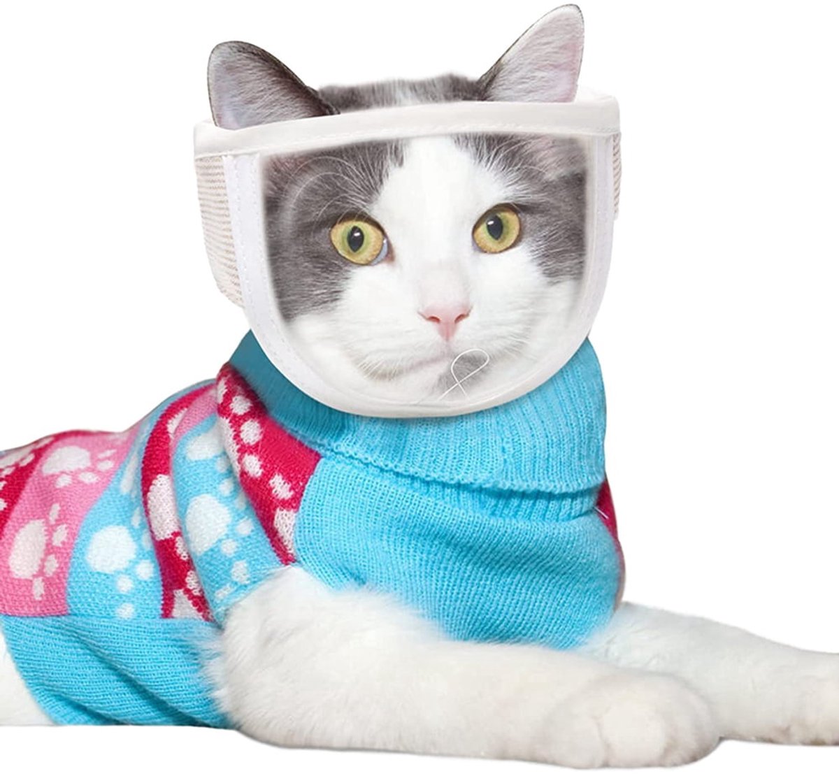 1 Piece - Adjustable Visor - Muzzle with Wide Field of View - Breathable and Bite-Resistant Muzzle - Muzzle for Cat Grooming（S：Suitable for cats with a head circumference of 17-21 cm）