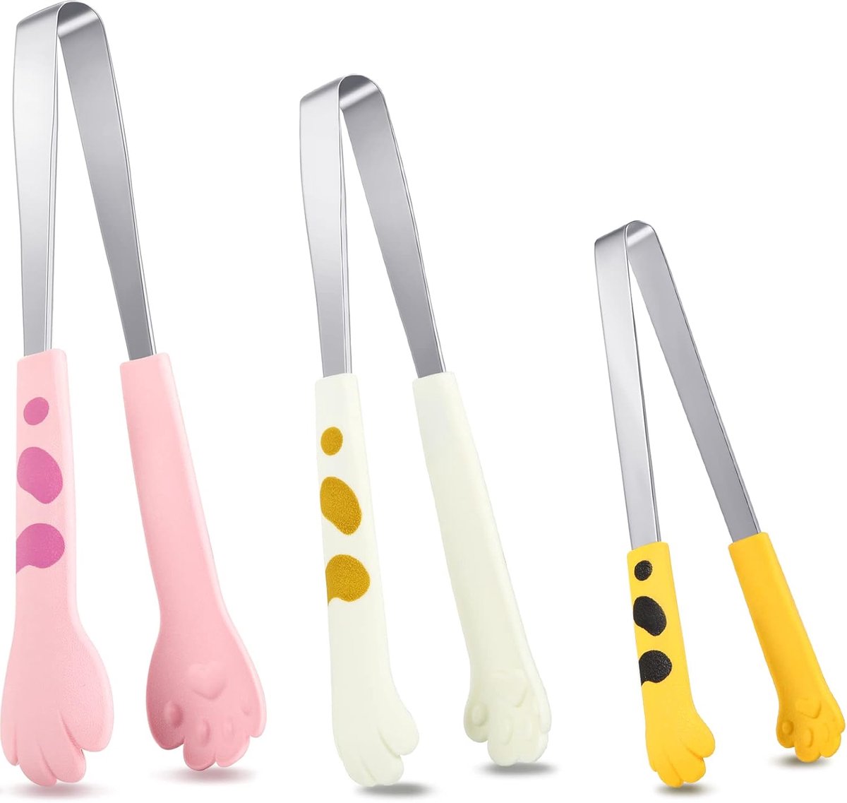 Stainless Steel Kitchen Tongs - Cute Kitchen Tongs for Food - Cute Kitchen Accessories - For Toasting Toast, Bagels, Grilling, etc. - Available in 3 Sizes (Yellow, Pink, White)