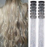 Hair Tinsels - Festival Hair Extensions - Glitter Hair Extensions - 12-Piece Clip-On Hair Accessory Set - 52cm Long, Christmas and New Year Glitter Hair Extensions, Suitable for Women, Girls and Children (Silver)
