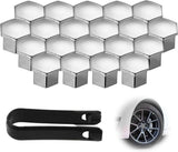 Universal wheel bolt covers (20 pieces) - 17 mm wheel bolt cover - wheel bolt cover - hexagon nut protector - with puller - suitable for all car brands (silver)