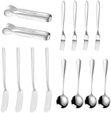 cutlery set - 14-piece set - cheese knife | pastry forks| oval coffee spoons | kitchen tongs & serving tongs