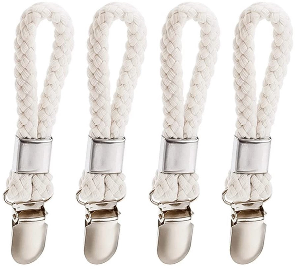 Set of 4 - Woven Cotton Ring, Metal Towel Clips - Hanging Ring and Storage Clips - Suitable for Home, Bedroom and Bathroom - Multifunctional