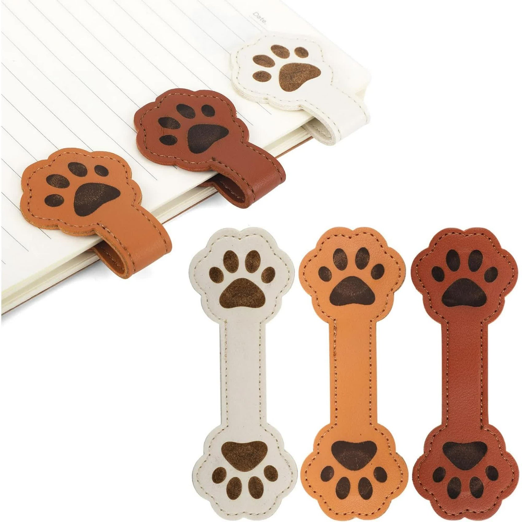 3 Pieces Magnetic Bookmarks in Dog Paw Shape, Cute Leather Magnetic Bookmark in Paw Shape, Vintage Magnetic Bookmarks, Book Accessories for Reading, Gift for Book Lovers, Men and Women (3 Colors)