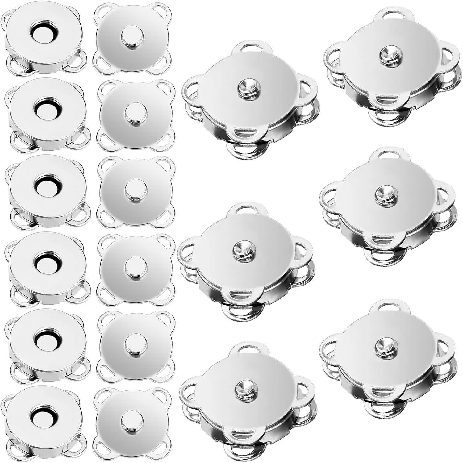 Magnetic Snap Fasteners - Pack of 12 - Plum Blossom Shaped Concealed Snap Fasteners - 14mm Hook & Loop Fasteners - Suitable for DIY projects such as wool and leather wallets, bags, clothing and handbags (Silver)