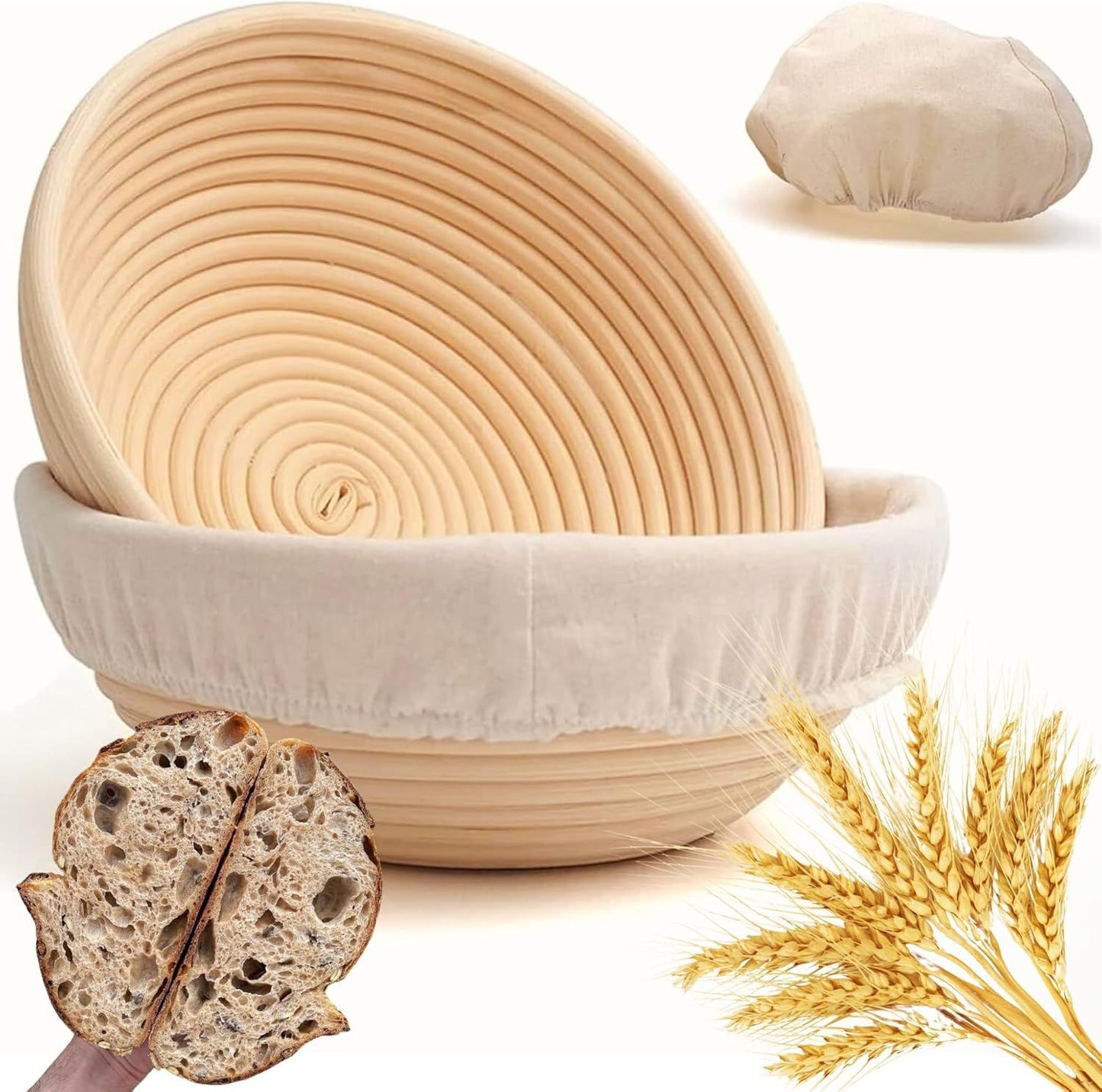 Proofing Basket Ø 25 cm - Bread Baking - Banneton - Proofing Basket Bread - Proofing Basket Round - Rattan Bread Pan - Dough Basket - incl. Dough Linen | 1 piece