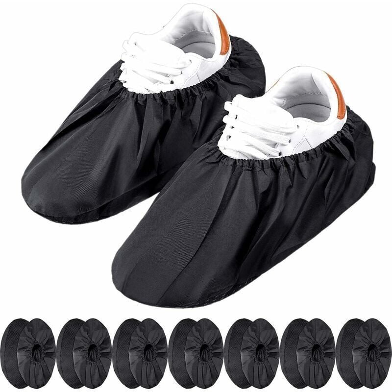 10 Pairs Reusable Non-Slip Shoe Covers Machine Washable (Black)