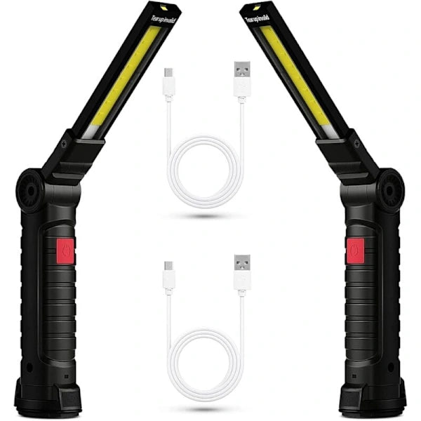 Rechargeable LED Work Light 2 Pack Magnetic COB USB Torch 5 Modes 360° Camping Lamp for Workshop Garage Emergency Auto Inspection Lighting{YG}