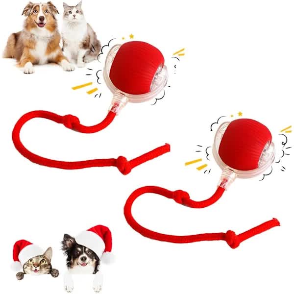 2 pcs 360° Smart Automatic Rolling Pet Ball, Rechargeable Irregular Movement for Cats & Dogs, Red