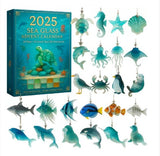Advent Calendar 2025 - Ocean Creatures Glass Advent Calendar - Includes 24 unique, handcrafted 2D ocean-themed ornaments - cute and realistic sea creature Christmas decorations