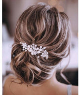 Bridal Hair Accessories - Crystal Set - Bordeaux Red Leaves and Flowers - for Women and Girls (Silver)