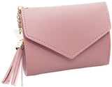 Wallet - Pink Small - Women's Leather - Leather Chain - Tassel - Pink - Multifunctional Foldable Wallet