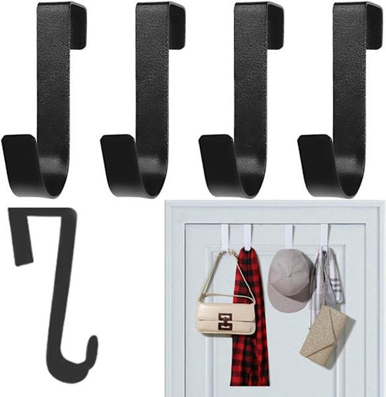 S-shaped door hooks - Stainless steel coat racks - 4-pack - Hooks - Clothes hangers - Hanging type - Door hooks - Kitchen towel racks - Bathroom towel racks - Hanging type - Industrial style - Metal - Coat racks - Black - Door hooks