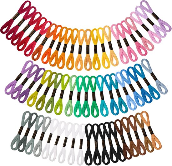 Embroidery thread - Cross stitch thread for adults and beginners - 50 colours embroidery thread - for embroidery and DIY crafts - 8 metres (6 strands) multi-coloured - 50 pieces