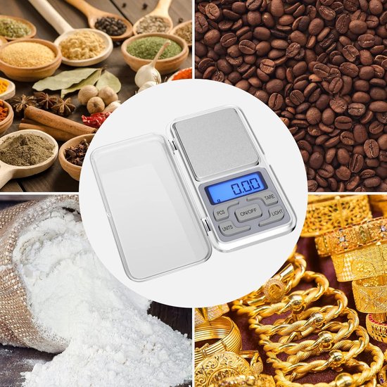 Electronic kitchen scale - Kitchen scale - 500g/0.01g - Food scale - Stainless steel household scale - With display and tare function - Suitable for food, jewelry, coffee bags, etc.