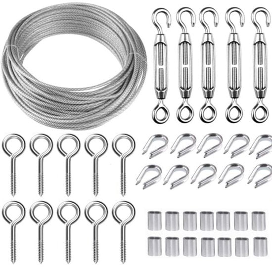 30M/2mm stainless steel wire set with M5 tensioner for plants, clotheslines and railings