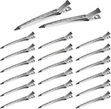 Duckbill Hair Clips - (20 Count, Silver) - 1.25 Inch Metal and Leather Hair Clips for Thick, Color-Treated Hair