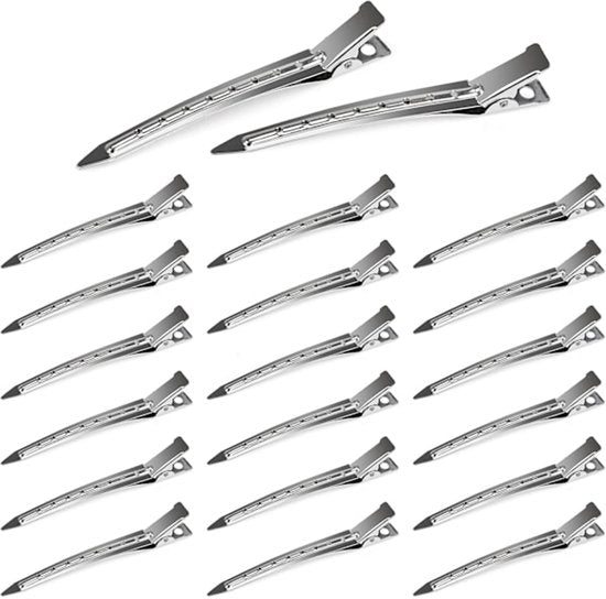 Duckbill Hair Clips - (20 Count, Silver) - 1.25 Inch Metal and Leather Hair Clips for Thick, Color-Treated Hair