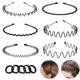 Headbands - Unisex Headbands (Set of 6) - Metal Headbands - Spring Wave Headbands - Sports Headbands - Non-Slip Headbands - Hair Accessories (Black)