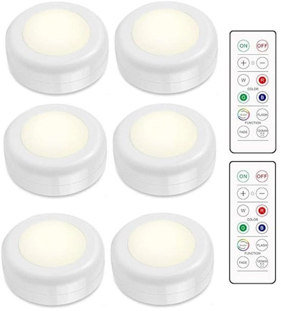 LED spotlight set - 6 stylish lights with dimming function and 2 practical remote controls - Night lights with colour change - Lights with remote controls - Suitable for kitchens, bedrooms, etc.