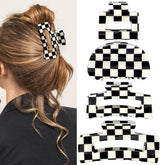 Checkered Claw Clips - Thick Hair - Fine Hair - Curly Hair - Straight Hair - Long Hair Non-Slip Clips - Simple Style Black and White Square Claw Clips - Set of 4 Hair Accessories for Women