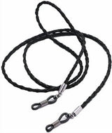 Black braided leather glasses chain holder - Anti-slip sunglasses strap - Glasses cord - Neck strap for glasses - Unisex glasses cord - 70 cm - Sunglasses and glasses accessories (2 pieces)