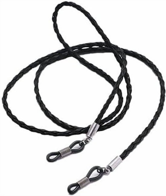 Black braided leather glasses chain holder - Anti-slip sunglasses strap - Glasses cord - Neck strap for glasses - Unisex glasses cord - 70 cm - Sunglasses and glasses accessories (2 pieces)