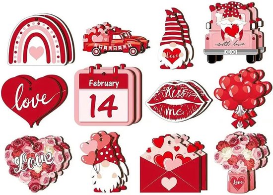 24-Piece Wooden Valentine's Ornament - Heart-Shaped Pendant with Cord - Valentine's Tree and Home Decor - Romantic Holiday Gift