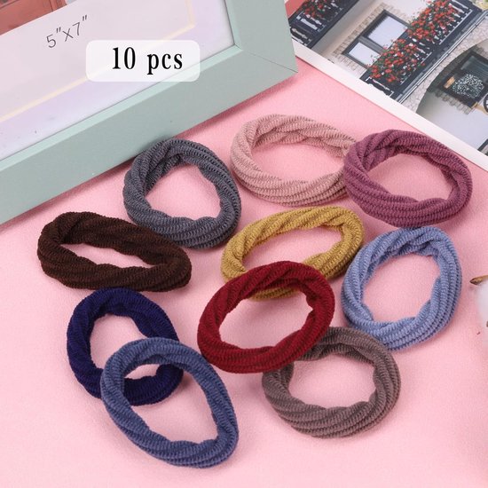 10 Piece Hair Elastic Set – Soft Elastic Hairbands with Pattern – Suitable for Thick, Fine & Curly Hair – Hair Accessories for Girls