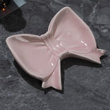 Bow Soap Dish - Ceramic Soap Organizer with Pink Bow - Bathroom Decor, Sponge Holder for Sink, Jewelry Storage Box, Bathroom Countertop Accessories (Pink)
