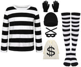 Halloween Robbery Costume Set for Adults - Complete with Shirt, Hat & Accessories - Universal Size - For Parties & Theme Parties