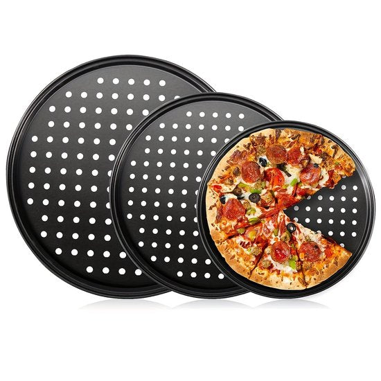 Pizza baking tins - 2 pieces - Non-stick baking tins made of stainless steel - Baking trays for home, kitchen, camping and barbecue - Round baking tins - 24 cm and 26 cm