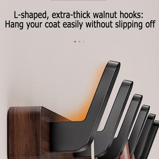 Coat rack - Wall coat rack - Coat rack with hooks - Storage rack - 35 × 3 cm - Wooden coat rack - Walnut - 4 hooks - Walnut wood color