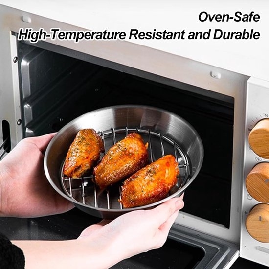 Baking tray for air fryer - Air fryer baking pan - Air fryer accessories - Baking tray with rack - Made of 304 stainless steel - 16 cm