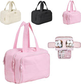Multi-Zip Makeup Bag - Toiletry Bag - Spacious Storage, Organized Layered Design with Carry Handle - Ideal for Travel & Daily Use（Pink）