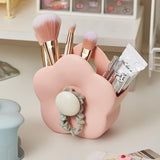 Flower-shaped Makeup Brush Holder - Multifunctional Makeup & Desk Storage Organizer - Compact Design 14.8 x 13.5 x 8 cm - Pink