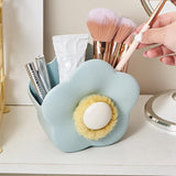 Flower-shaped Makeup Brush Holder - Multifunctional Makeup & Desk Storage Organizer - Compact Design 14.8 x 13.5 x 8 cm - Blue