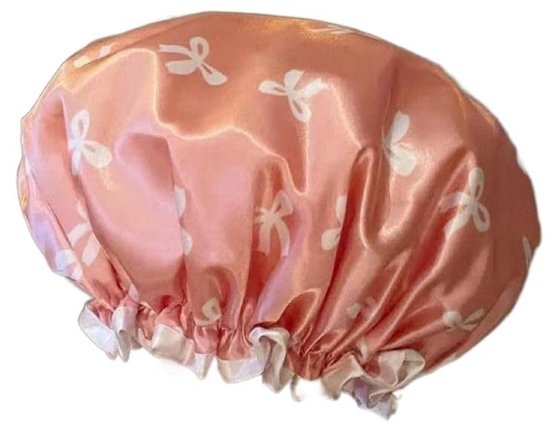 Double Layer Waterproof Shower Cap for Women & Girls – Reusable, Elastic & Comfortable with Print (Pink)