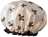 Double Layer Waterproof Shower Cap for Women & Girls – Reusable, Elastic & Comfortable with Print (White)
