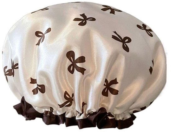 Double Layer Waterproof Shower Cap for Women & Girls – Reusable, Elastic & Comfortable with Print (White)