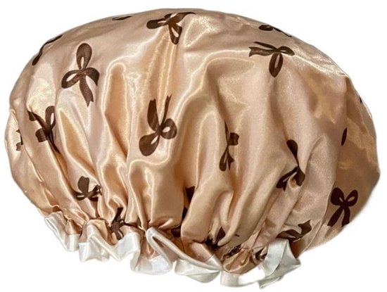 Double Layer Waterproof Shower Cap for Women & Girls – Reusable, Stretchy & Comfortable with Print (Gold)