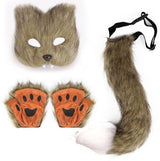 3-Piece Fox Costume Accessory Set – Fluffy Mask, Tail and Gloves – Suitable for Parties & Carnival （Brown）