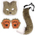 3-Piece Fox Costume Accessory Set – Fluffy Mask, Tail and Gloves – Suitable for Parties & Carnival （Brown）
