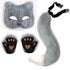 3-Piece Fox Costume Accessory Set – Fluffy Mask, Tail and Gloves – Suitable for Parties & Carnival （Grey）