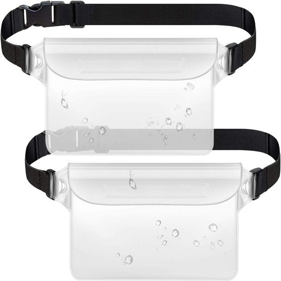 Waterproof Waist Pack with Triple Zipper & Touchscreen Phone Case – 2-Piece Set – Ideal for Beach, Cruise, Swimming, Kayaking and Outdoor Activities（White）
