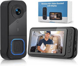 Wireless Doorbell with Camera - 1080P Image & 4.5 Inch Screen - No WiFi Required - Range Up to 120m - Night Vision