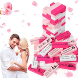 Block Tower Jenga Game - Jenga for Couples - Valentine's Day Tumbling Tower Jenga Game - Party Favor for an Adult Couples Night Out - Pink