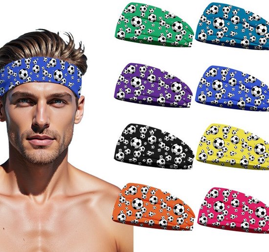 Football Themed Headband - Stretchy Printed Headband - Set of 8 - Sporty, Sweat-Wicking & Breathable - Wide-Brim Hair Accessory