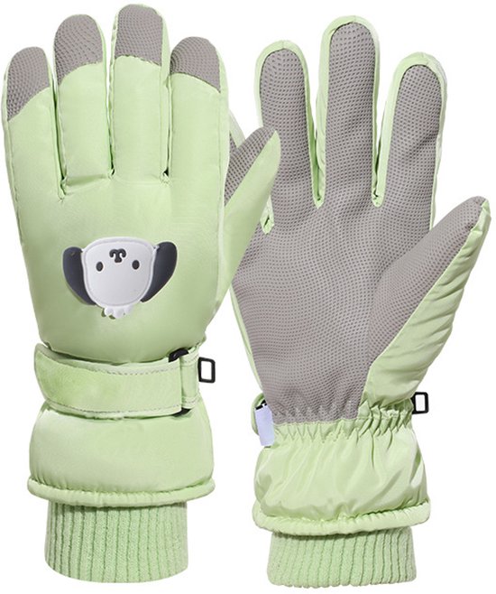 Gloves - Children's Gloves - Children's Ski Gloves - Touchscreen Gloves - Windproof - Warm - Suitable for children from 8 to 14 years in winter - Light green