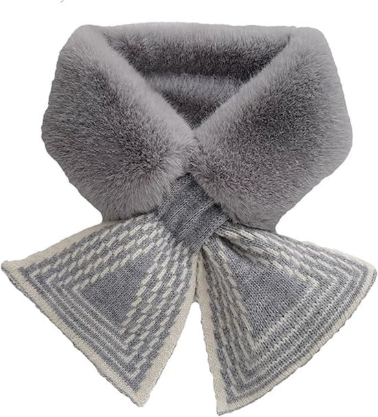 Women's Scarf - Women's Winter Scarf - Thick - Warm - Short Scarves - Plush Cross Scarves - Neck Scarves - Ultra Soft - 75x10 cm - Gray