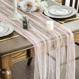 Pink Table Veil with White Pearls - Silky Gauze 30x120 Inches - For Weddings, Parties & Table Decorations